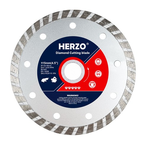 HERZO 4.5인치 그라인더 다이아몬드 날 절단날 콘크리트 벽돌 화강암 대리석 블록 석재 절단 그라인더날 115mm, 1개