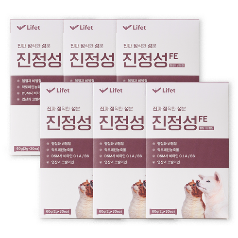진정성 빈혈 영양제 강아지 고양이 철분제 헤모글로빈 신부전 출산 임신, 6개, 혈액순환, 30회분