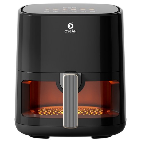 OYEAH 저소음 에어프라이어 5.0L 시각화 대용량, 블랙, 블랙