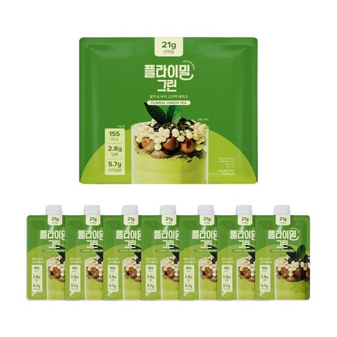 플라이밀 단백질 쉐이크 그린 파우치 녹차 말차 라떼 맛, 45g, 7개