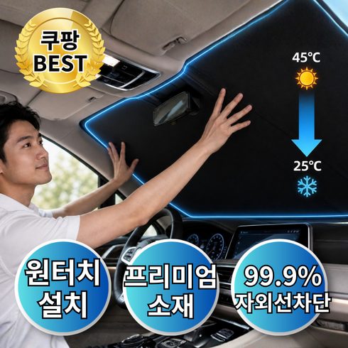 라온드 전차종 차량용 앞유리 햇빛가리개 원터치 성에방지, 1개, 블랙