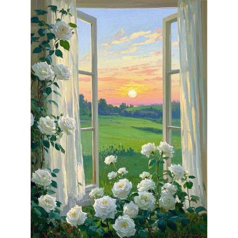 글로윅 DIY명화그리기 피포페인팅 그림그리기 유화 세트, 40*50cm, 02창문, 1개