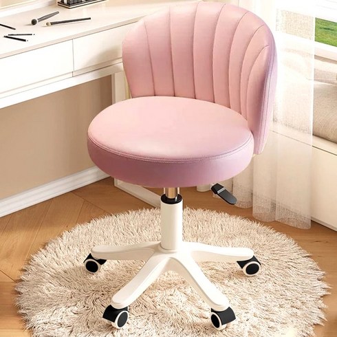높이조절 화장대 의자 회전 바퀴형 등받이 의자 침실 화장대 전용, Pink/핑크, 1개