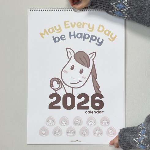 스프링타임 2026년 벽걸이 달력 대형 음력 큰달력 인테리어 레트로 카렌다 캘린더 벽달력 낱장달력, 2026달력, 1개