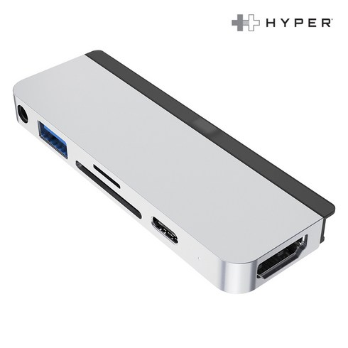 하이퍼드라이브 6in1 USB-C 멀티허브 도킹스테이션 4K HDMI 60W PD충전 아이패드/노트북 호환 (HD319B), 실버, 1개