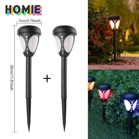 HOMIE 방수태양광 잔디등정원등 LED옥외등 로맨틱나비등 2개, 채색