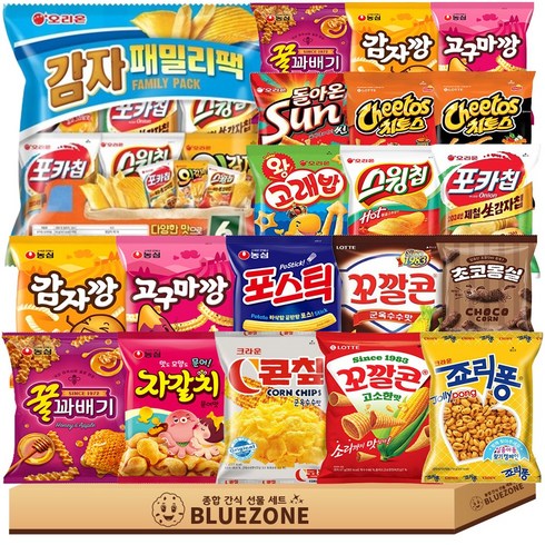 미니봉지과자세트25종 오리온감자패밀리팩6입 오리온4종 농심4종꿀자감고4종꿀고감포 롯데4종 크라운2종 초코몽실, 1세트, 스낵