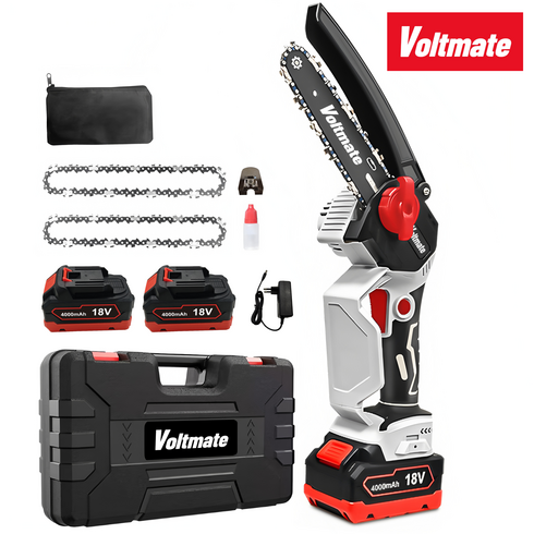 VoltMate 대한민국의 브랜드 21V BLDC 무브러시 모터 6인치 고성능 무선 리튬 배터리 전동 톱 고출력 충전식 무선 전기톱 4000mAh 이중 배터리 세트, 1세트