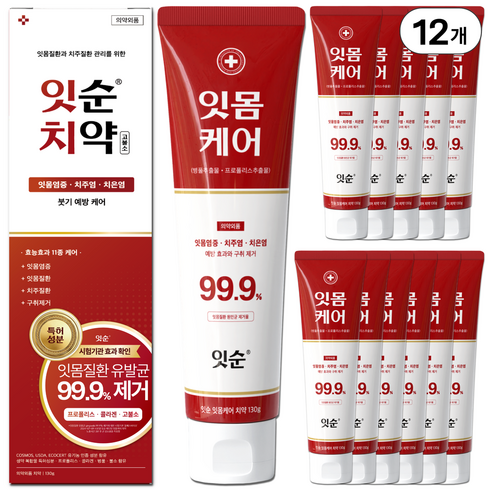 잇순 잇몸붓기 염증 예방 특허성분 콜라겐 프로폴리스 병풀 고불소 잇몸 치약, 12개