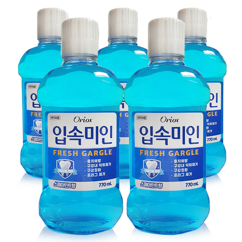 오릭스 (Oriox) 입속미인 후레쉬 토탈 케어 구강 청결제 770ml 대용량 자일리톨 함유 가글액, 5개