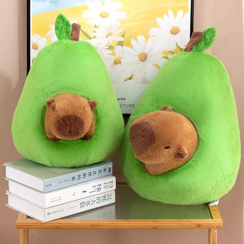 BOLEBIO 아보카도 카피바라 인형 분리식 숨숨집 카피바라 캐릭터 애착 인형 선물 생일 선물, 1개