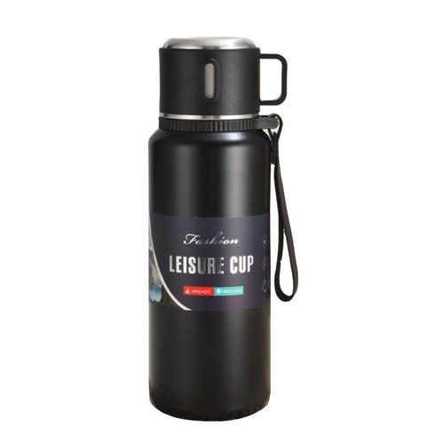 에코럭키 컵뚜껑 보냉 보온병 800ml 대용량, 컵있는 보온병-블랙, 1개