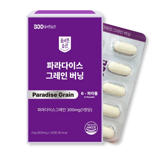 올바른습관 파라다이스 그레인 버닝 6파라돌 300mg, 1개, 30정