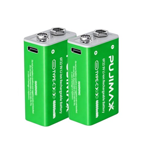 PUJIMAX 충전식 리튬배터리 9V 4600mWh 테스트기 스피커 가전제품 등 활용 2PCS, 1개, 2개입