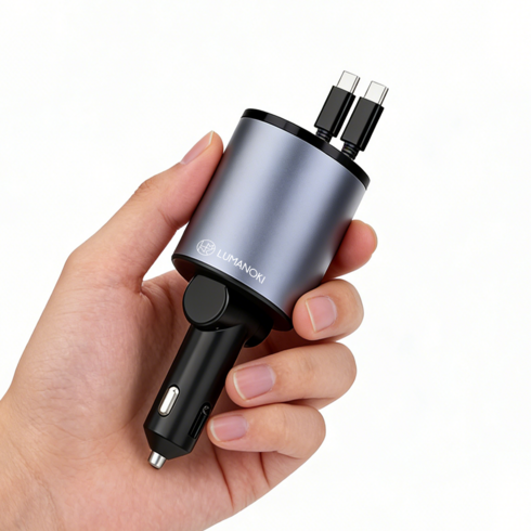 LUMANOKI 100W 4구 릴타입 차량용 고속충전기, 미니 C -Type+C -Type, 혼합색상