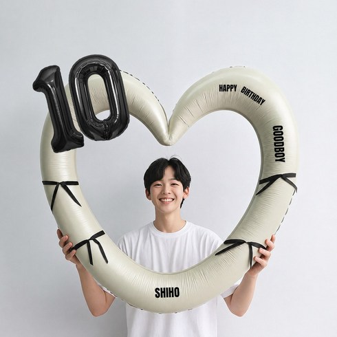 해피제이니 블랙 숫자 하트프레임 풍선 생일파티용품세트(프리레터링 시트지 포함) 포토존, 1세트, 10 크림하트
