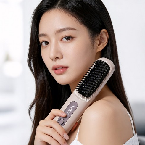 LnvaXe무선 빗고데기 브러쉬 헤어 스타일러 휴대용 매직기 3단계 온도조절, 퍼플, 1