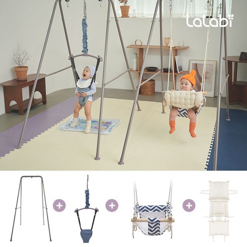 라라비 아기 스윙점퍼 + 쿠션 풀세트, 시슬리핑크(점퍼루), 블루(그네), 1세트