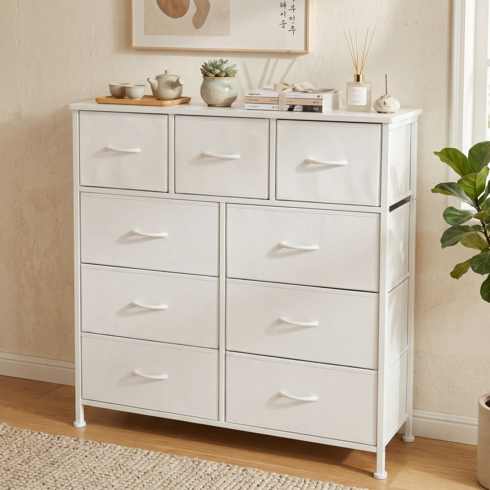 Home Cozy 패브릭 다용도 서랍장 4단 9서랍 대용량 수납장, 화이트, 9개