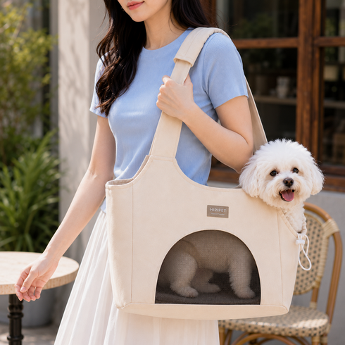 강아지 고양이 겸용 이동가방 여름용 통기성 좋은 반려동물 슬링백 앞가방 산책 외출 펫캐리어 소형견 중형견 가능, 1개, 화이트