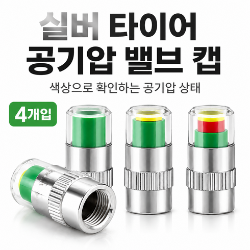 더마블 에어캡 밸브캡 공기압 타이어캡, 자동측정 실버, 4개