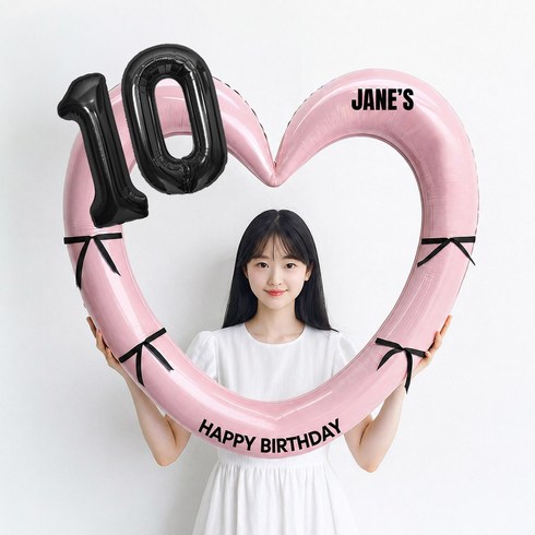 해피제이니 블랙 숫자 하트프레임 풍선 생일파티용품세트(프리레터링 시트지 포함) 포토존, 1세트, 10 핑크하트