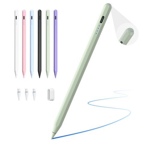 JAMJAKE 아이패드 호환 스타일러스 펜슬 스마트 터치펜 초미세 펜촉 USB-C 충전식 SP8, 1개, 초록