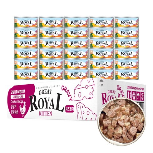 프리미엄로얄 키튼 그레이트 치즈 그레이비 주식캔, 닭, 60g, 30개