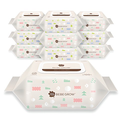 베베그로우 엠보싱 대용량 물티슈 캡형, 54g, 100매, 10개