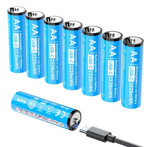 에네곤파워 AA 충전지 C타입 충전식 건전지 USB-C 충전지 장난감용 리모컨용 + 케이블, 8개