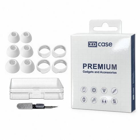 XDcase 갤럭시 버즈 FE용 3쌍 교체용 실리콘 이어팁 & 이어후크 키트 청소용 브러시 포함, 1세트, 흰색