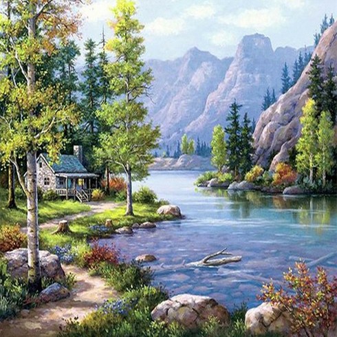 산속 풍경 실십자수 셋트 도안 세트 패키지, 50x40cm 면사 3가닥자수, 1개