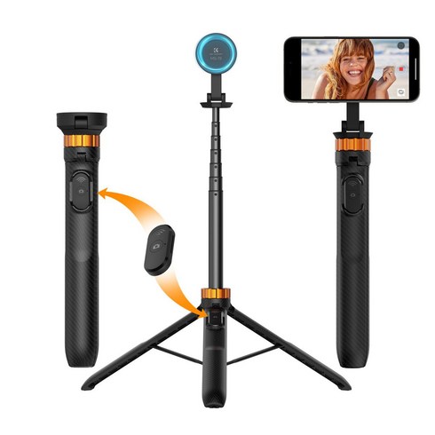 K&F Concept MS19 자석식 휴대폰 셀카봉 162cm (무선 블루투스 리모컨 포함), 1개, 블랙, 단일