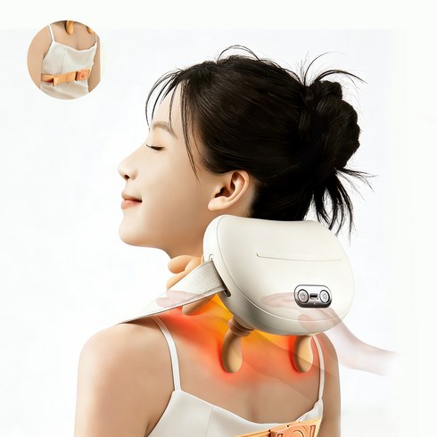 WEKILI 목 어깨 마사지기 무선 온열 안마기 지압 승모근 마사지 저소음 찜질 휴대용 충전식, 오렌지, D2M01