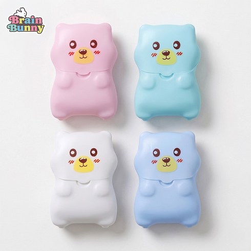 브레인버니 곰돌이 종이비누 핸디 휴대용, 화이트+블루+핑크+민트, 4개, 2.7g