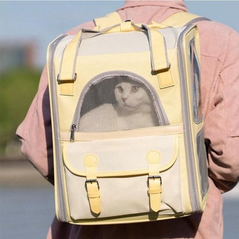 코믈리 고양이 대용량 이동 백팩, 노란, 1개