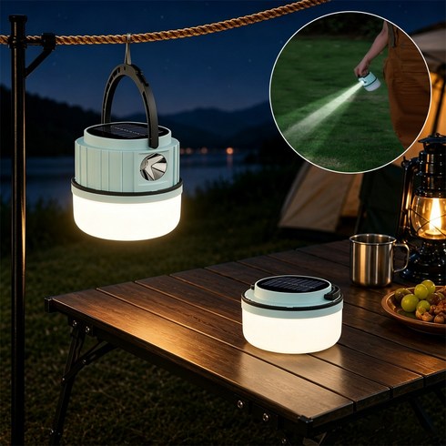 Keebright 충전식 캠핑랜턴 3000mAh 7단 조명 LED 메인등 측면등 태양광 보조충전 C타입 보조배터리 기능 차박 비상조명, 1개, 블루