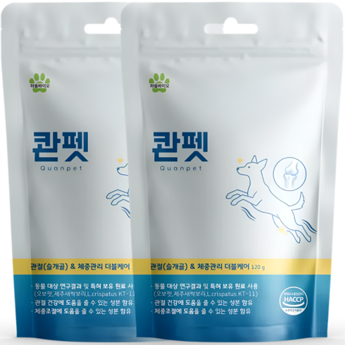 콴펫 강아지 관절 종합영양제 슬개골 체중관리 유산균, 2개, 뼈/관절강화, 60정