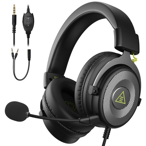 EKSA E900 게이밍 헤드셋 탈착식 노이즈캔슬링 마이크 ps4/ps5/xbox 호환, 블랙 3.5mm 연결선, 3.5mm 연결선
