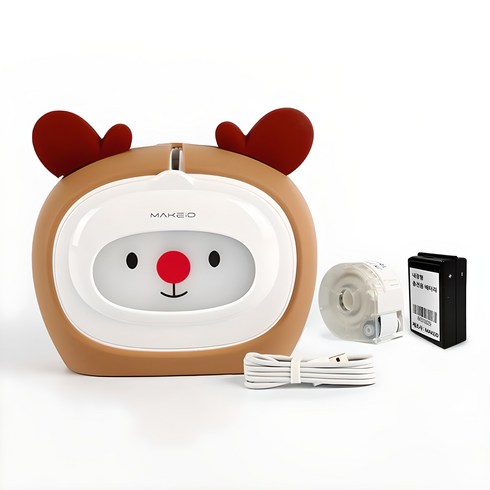로드메일코리아 MAKEiD 캐릭터 무선 라벨프린터 + 라벨지 + 충전용배터리, 1개, MAKEiD-2700D 루돌프