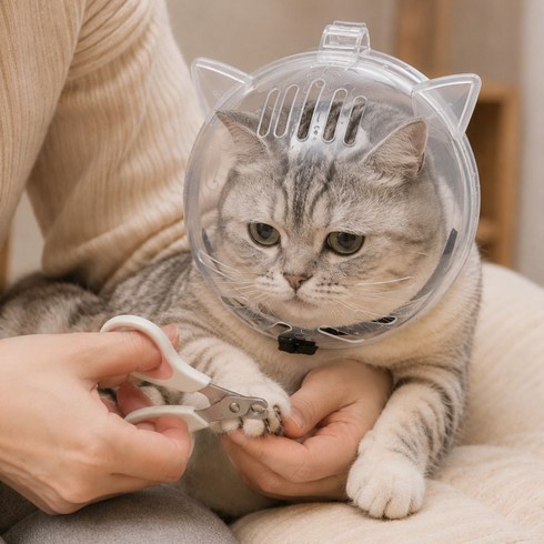 도크몰 고양이 투명 헬멧 물림방지 보호캡, 1개, 투명, 대형