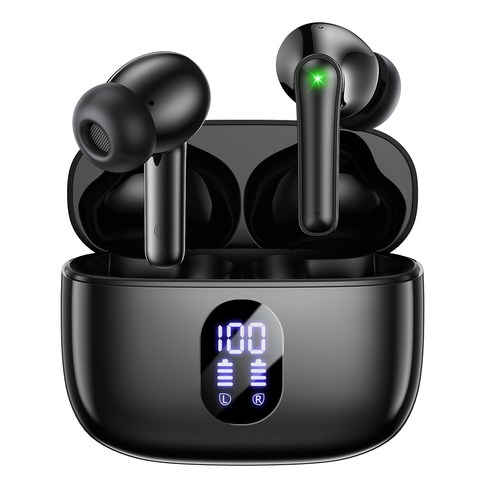 OMIIYA 무선 블루투스 이어폰 ENC 커널형 노이즈 캔슬링 HiFi 고음질 C타입 이어폰, 블랙, T18