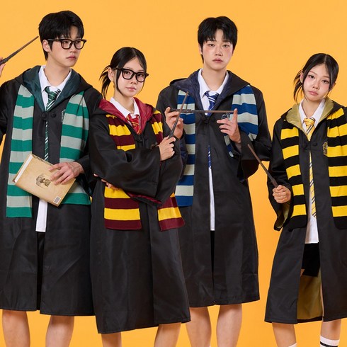 마법학교 코스프레 가운+넥타이+목도리+지팡이 4종세트 남여공용 할로윈 코스튬 의상