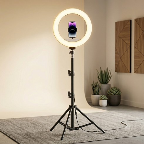 LED 링라이트 조명 스탠드 휴대폰 촬영용 삼각대 셀카 방송 유튜브 라이브 조명, 1개, 기본
