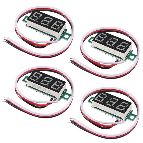 4개입 미니 디지털 전압계 DC 0-30V 0.36인치 LED 전압측정기 빨강 초록 파랑 3색 디스플레이 차량 오토바이 DIY 모듈 전압테스터, 4개