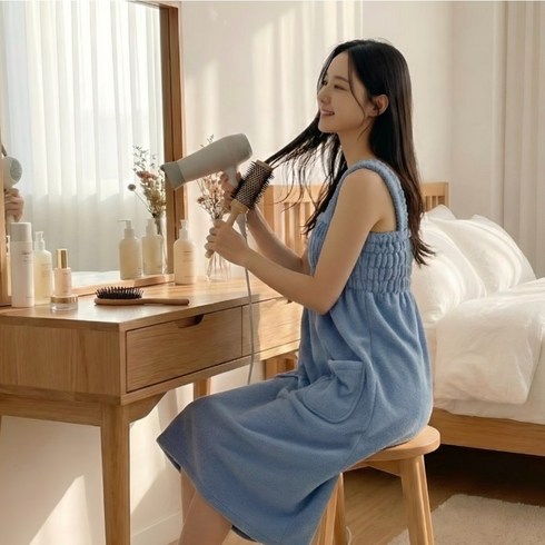여성 샤워가운 목욕가운, 블루, 1개