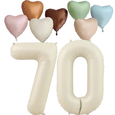 파파 파티 크림 하트 대형 숫자 기념일 생일 풍선 세트, 1세트, 크림 70 + 하트7종