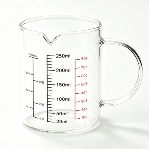 유리 계량컵을 가지고 가다 고붕소규산염 유리 컵 눈금 내열 카페와 가정에서 사용, 1개, 250ML