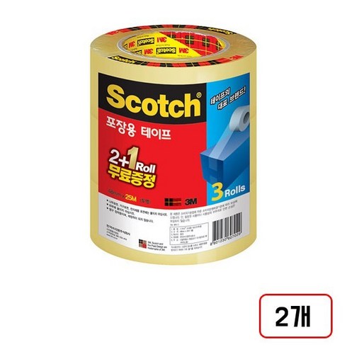 3M)포장용테이프(3625V/투명/48mm*25m/2+1), 2개
