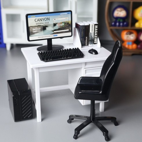 skansol 미니어처 DIY 컴퓨터 책상 의자 풀세트, 1개, 화이트